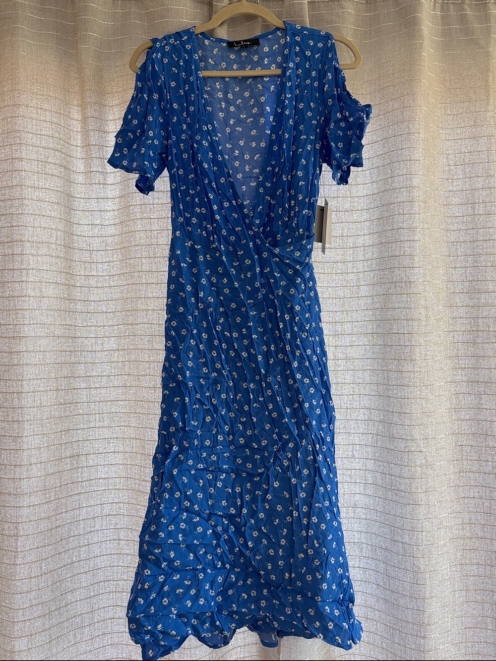 Lulu's Royal Blue Floral Wrap Midi Dress